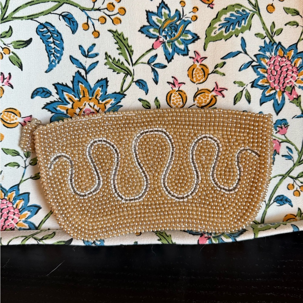 Chic Tan Beaded Clutch